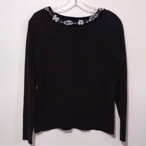Elegant Black Embellished Long Sleeve Top